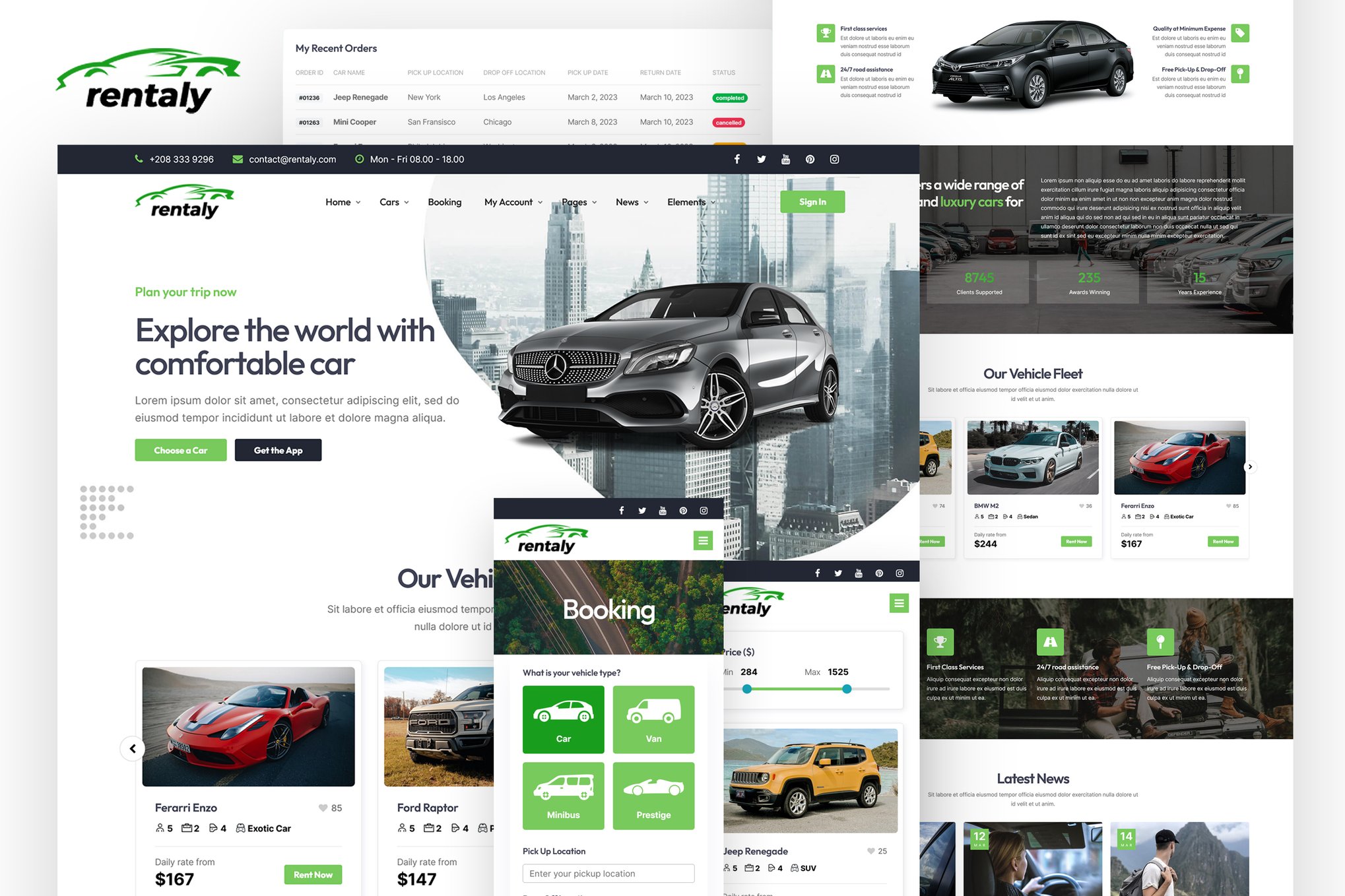 Imagen de portada de Car Rental Website Template with RTL - Rentaly (plantilla web)