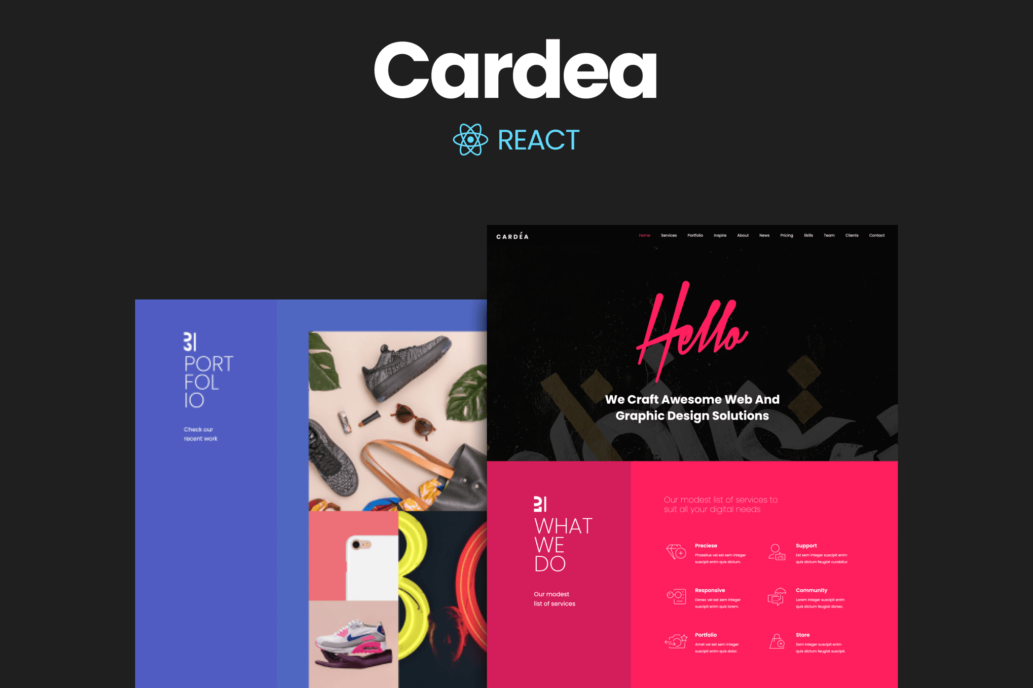 Imagen de portada de Cardea - Portfolio One Page React Template (plantilla web)