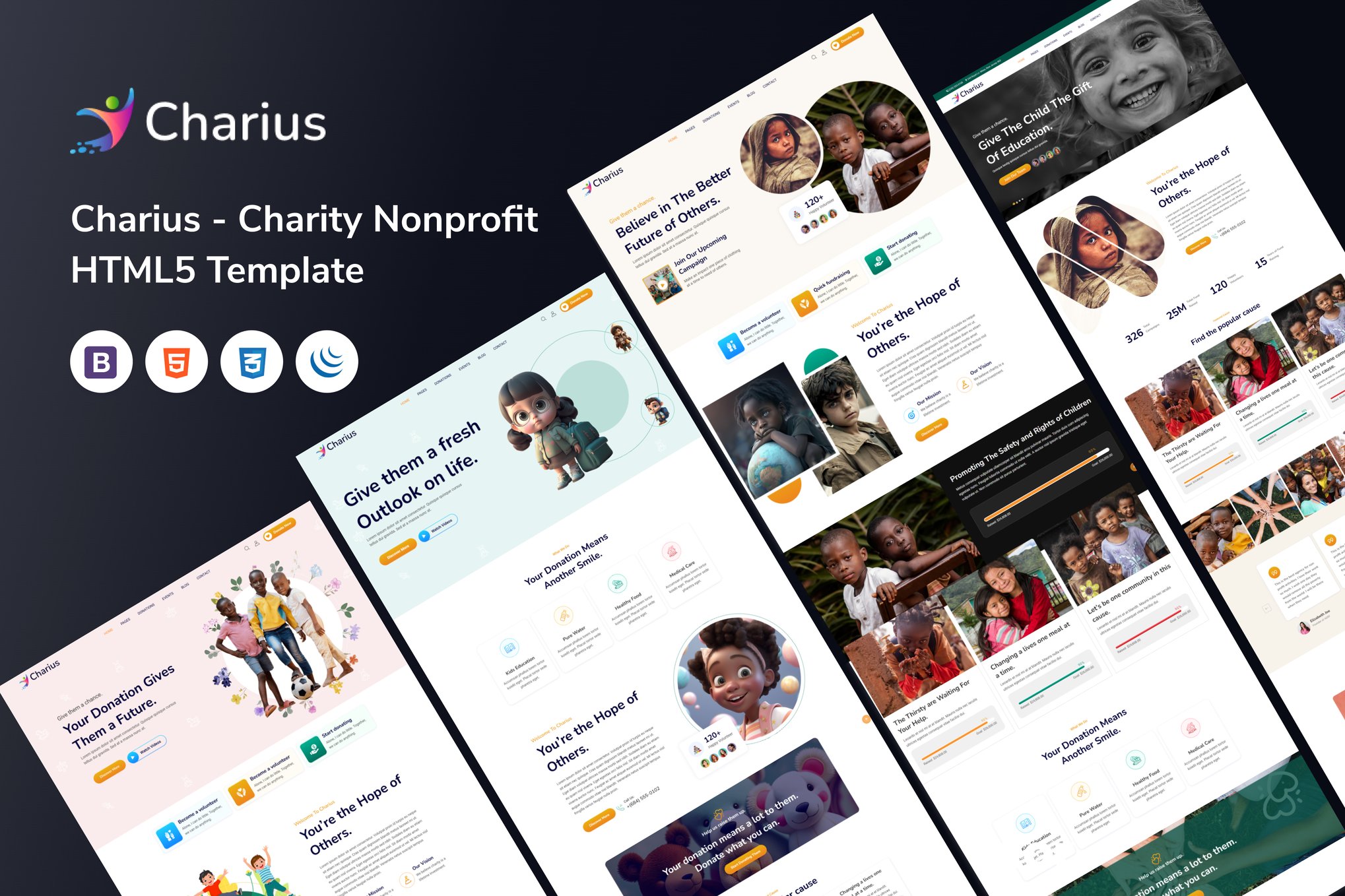 Imagen de portada de Charius - Charity Nonprofit HTML5 Template (plantilla web)