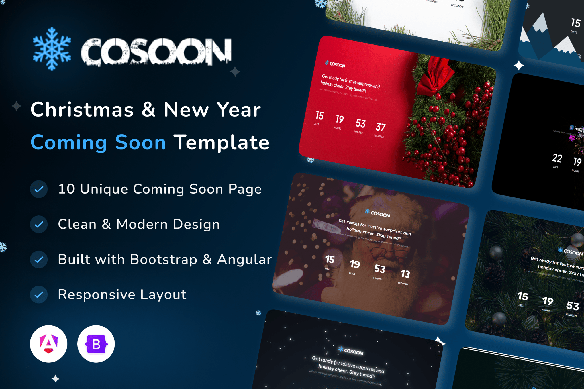 Imagen de portada de Christmas & New Year Coming Soon Angular - Cosoon (plantilla web)