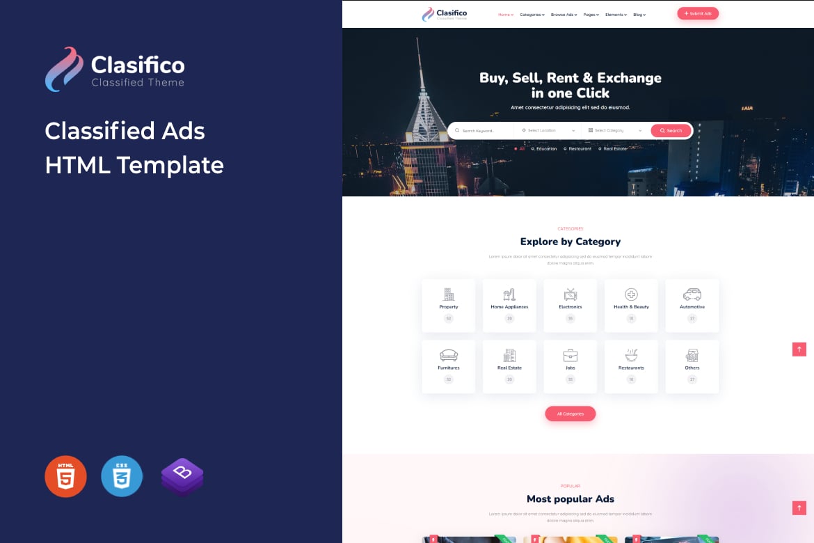 Imagen de portada de Clasifico - Classified Ads HTML Template (plantilla web)