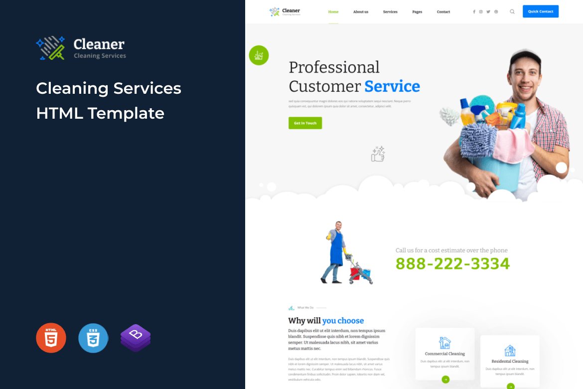 Imagen de portada de Cleaner - Cleaning Services HTML Template (plantilla web)