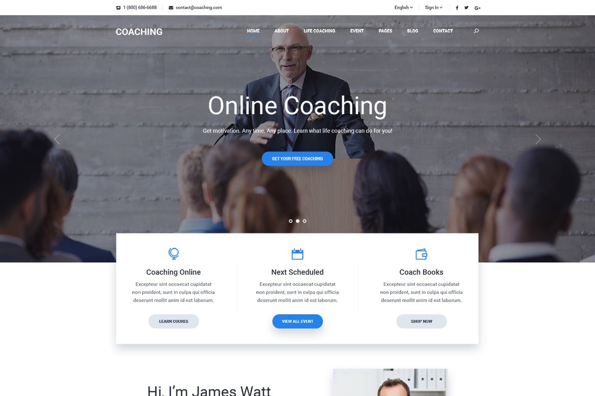 Imagen de portada de Coaching | Speaker & Life Coach, Health Coach HTML (plantilla web)