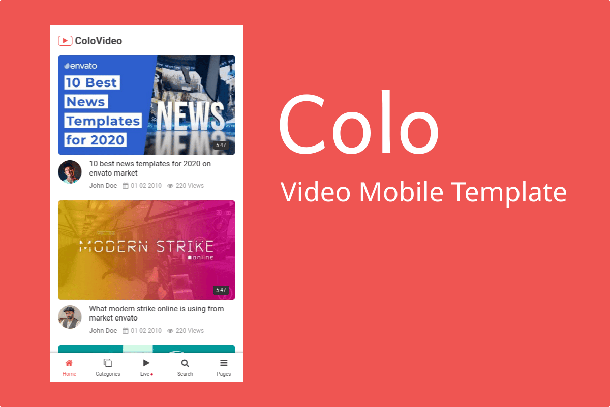 Imagen de portada de Colo - Video Mobile Template (plantilla web)