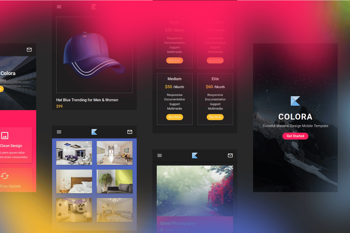 Imagen de portada de Colora - Colorful Material Design Mobile Template (plantilla web)