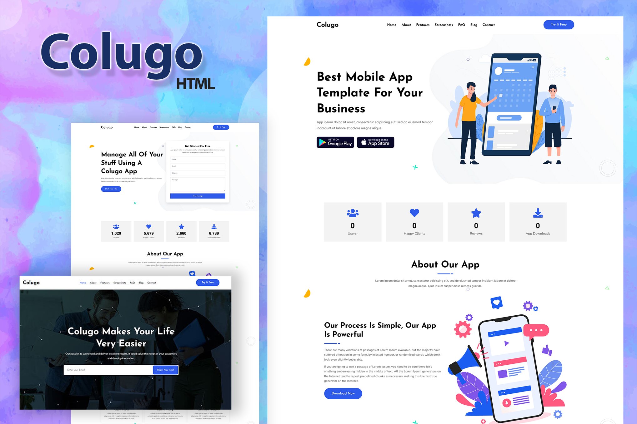 Imagen de portada de Colugo - App Landing Page HTML Template (plantilla web)