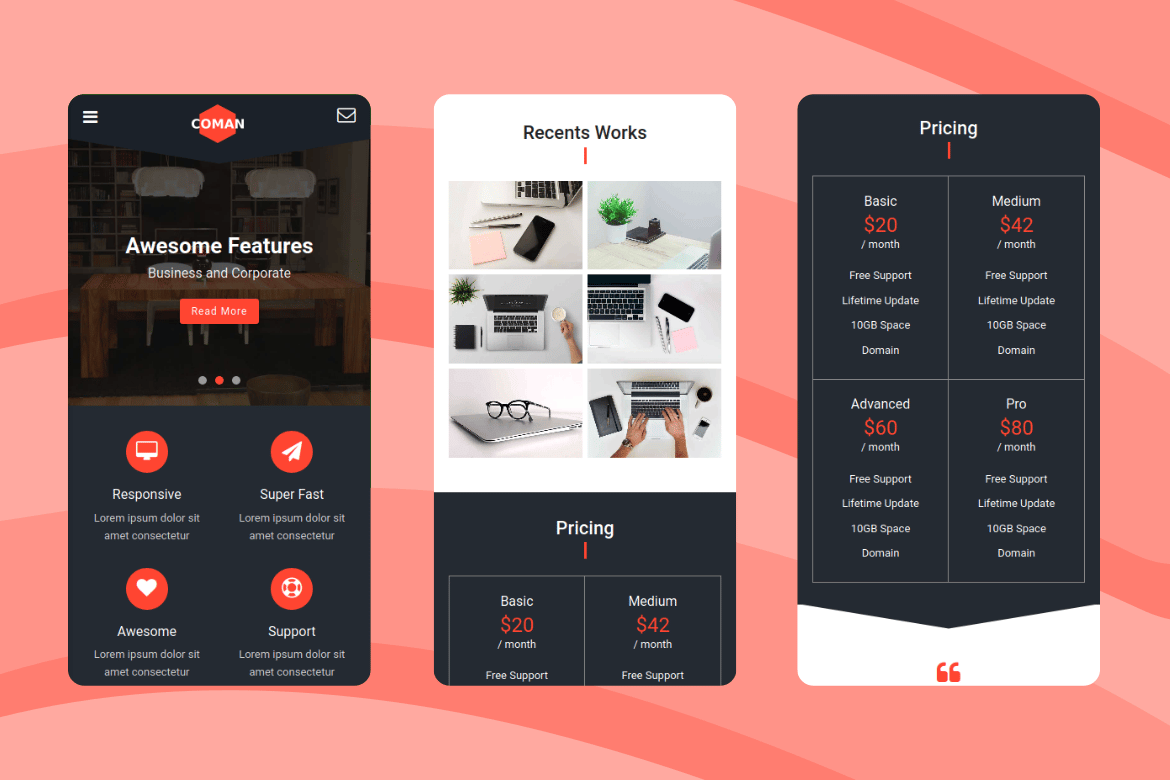 Imagen de portada de Coman - Creative Mobile Template (plantilla web)
