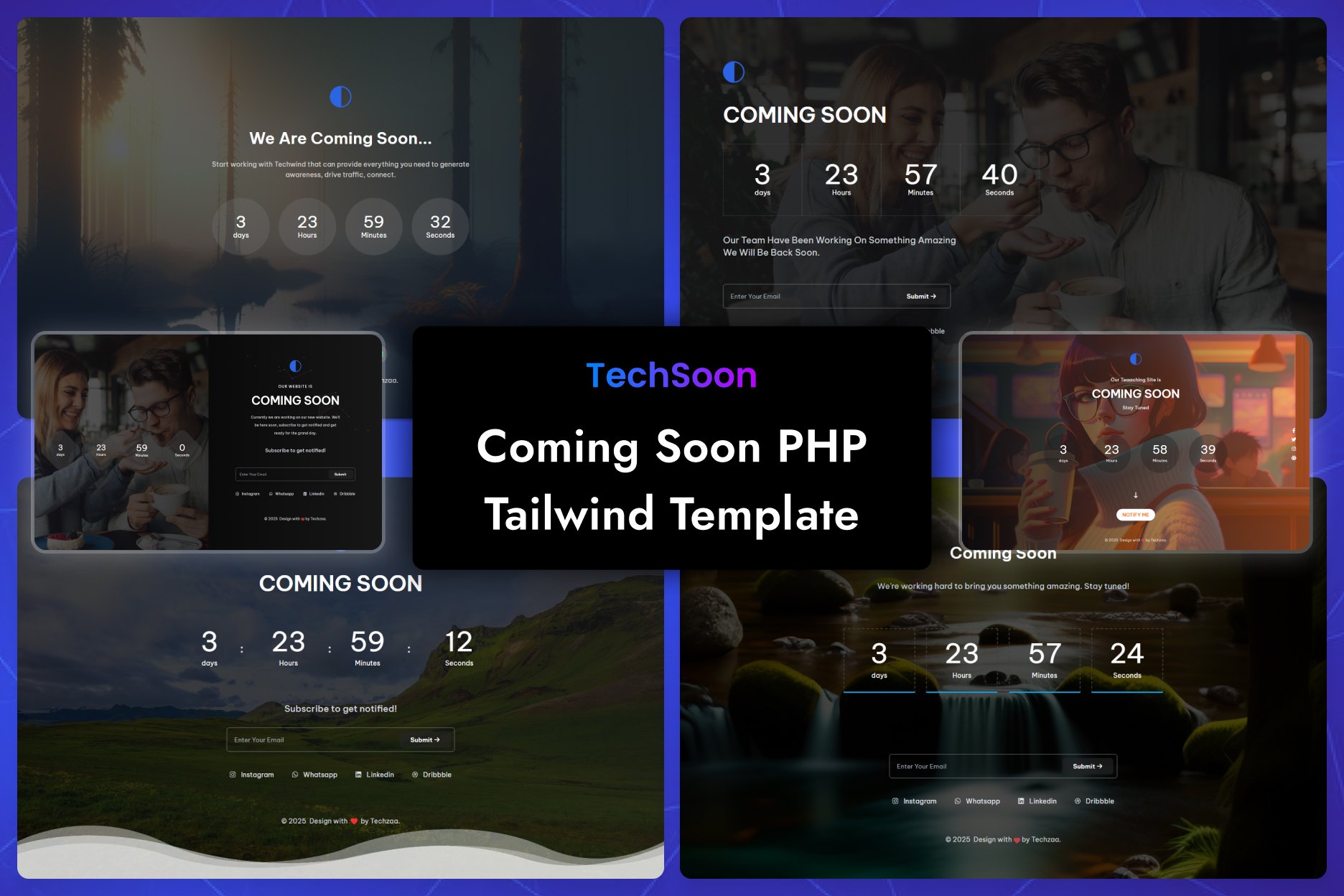 Imagen de portada de Coming Soon Tailwind CSS 3 PHP Template - Techsoon (plantilla web)
