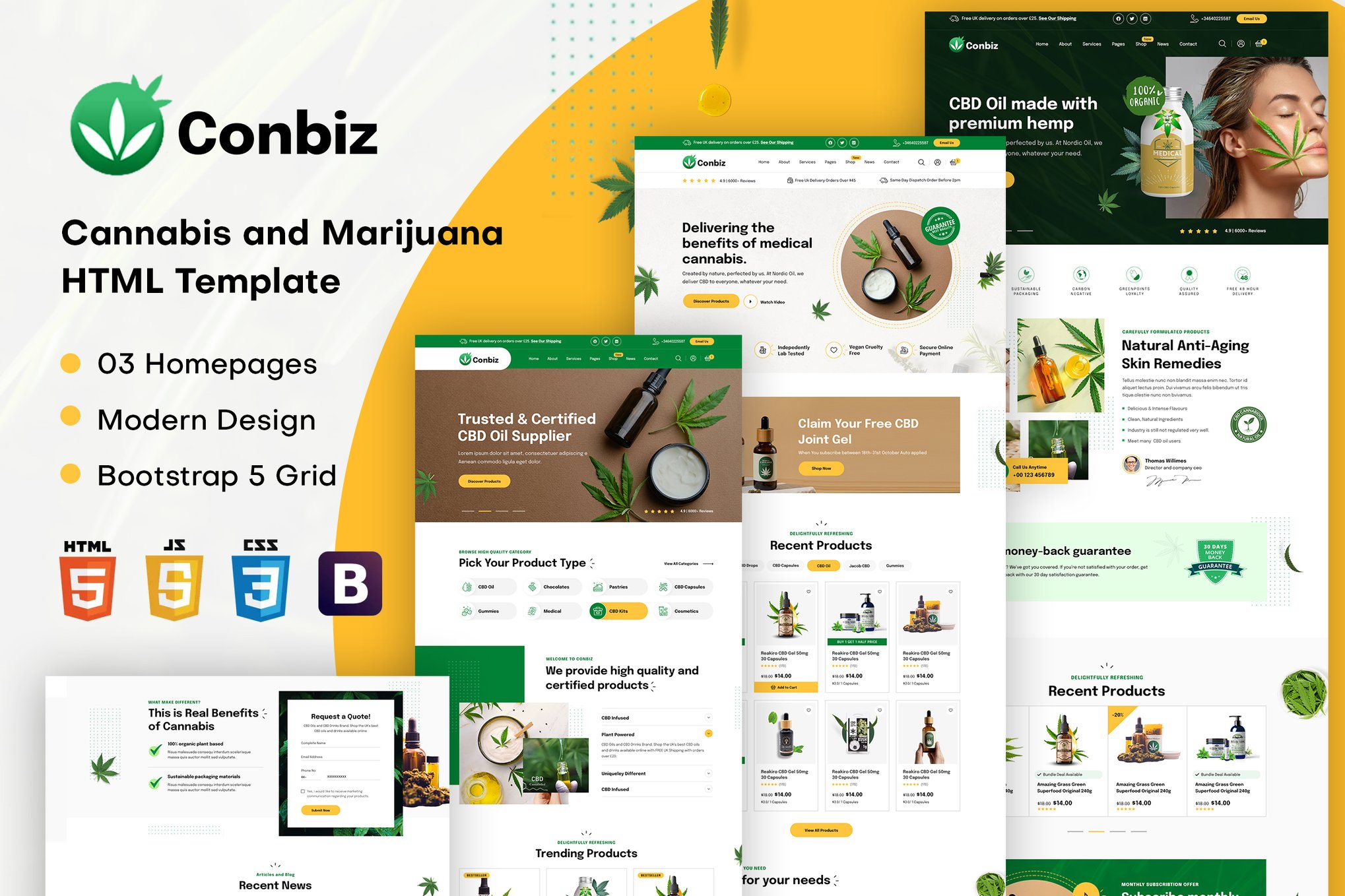 Imagen de portada de Conbiz | Medical Marijuana & CBD Oil HTML Template (plantilla web)