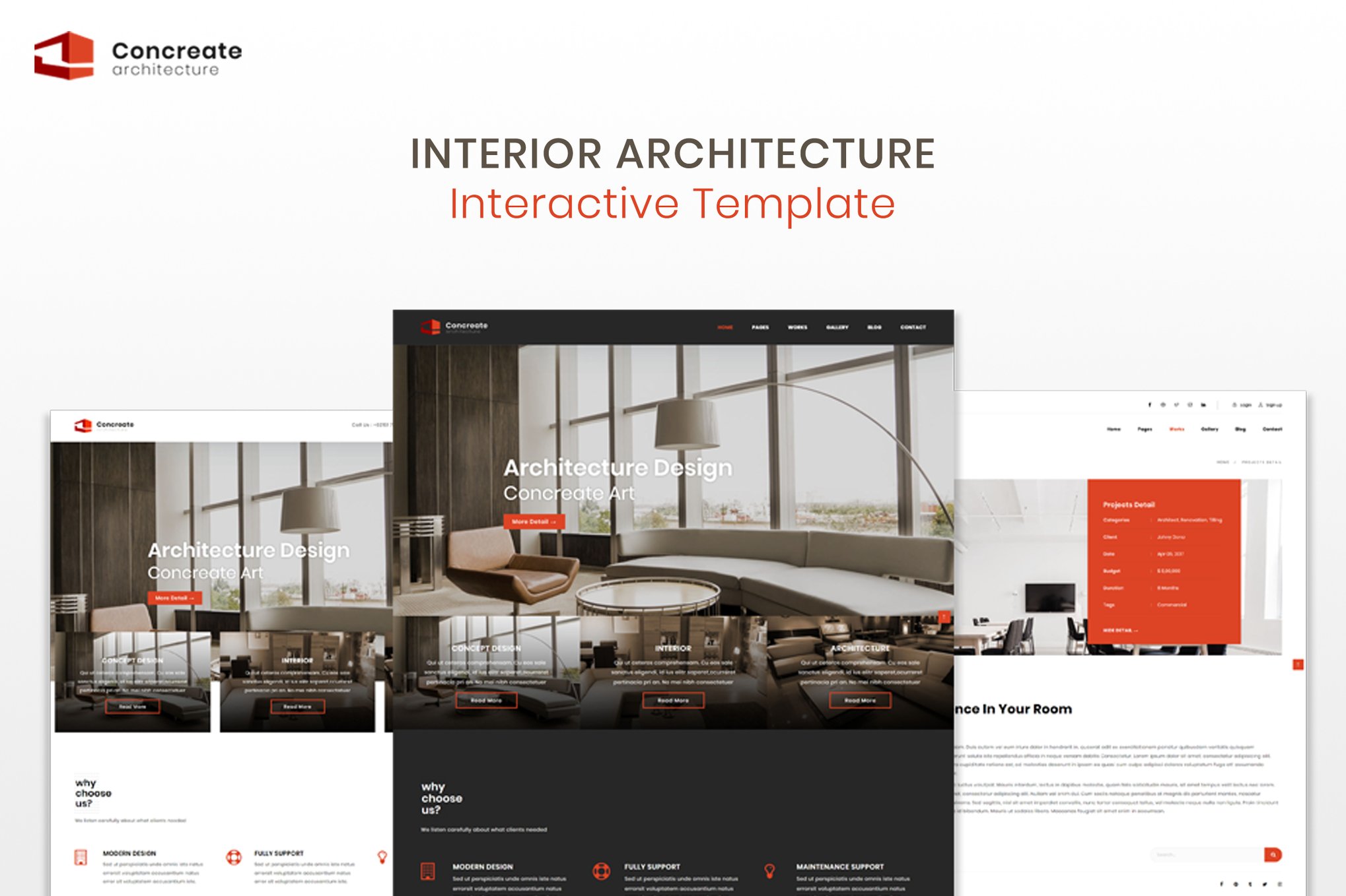 Imagen de portada de Concreate Interior Architecture Template (plantilla web)