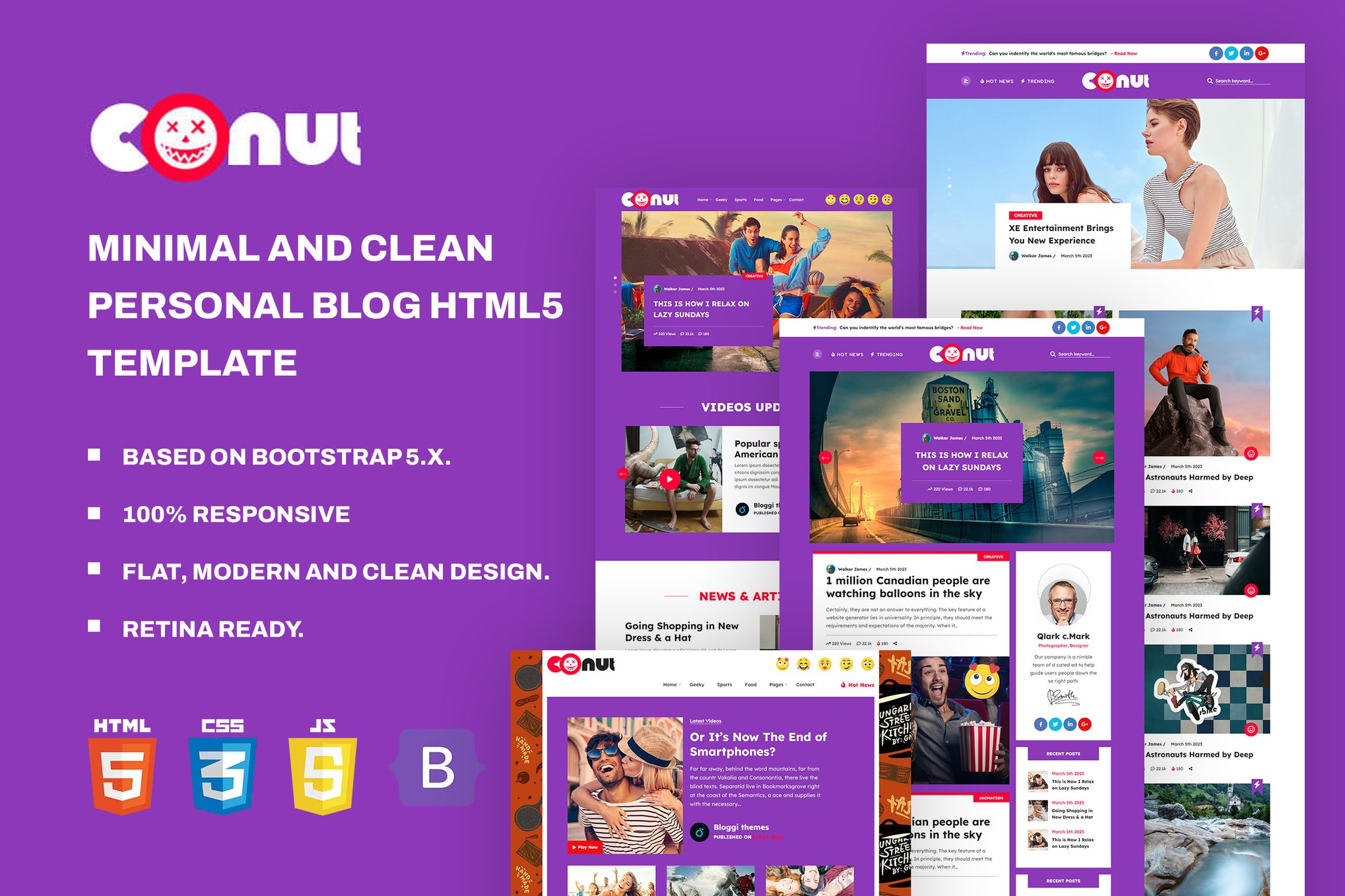 Imagen de portada de Conut - Viral Buzz and Personal Blog HTML5 (plantilla web)