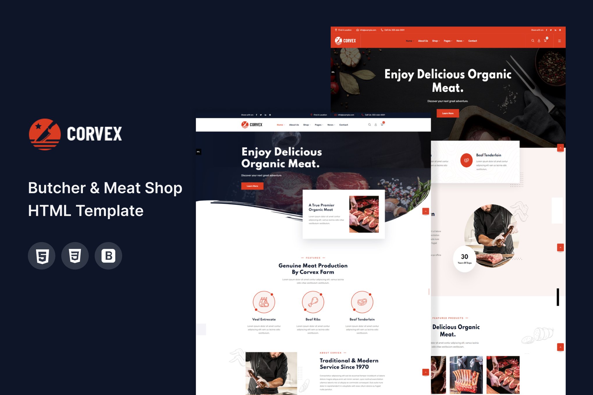 Imagen de portada de Corvex - Butcher & Meat Shop HTML Template (plantilla web)