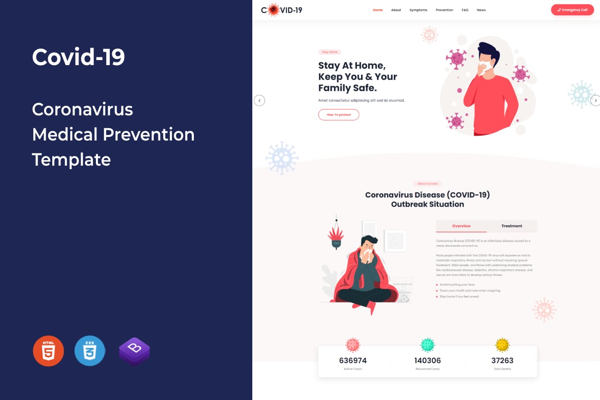 Imagen de portada de Covid-19 - Coronavirus Medical Prevention Template (plantilla web)