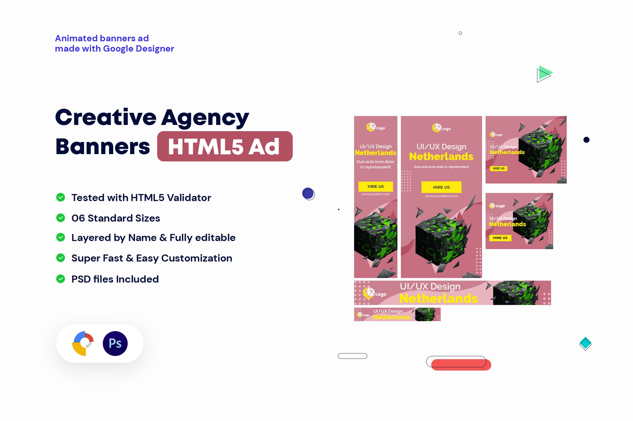 Imagen de portada de Creative, Startup Agency HTML5 Banners Ad (plantilla web)