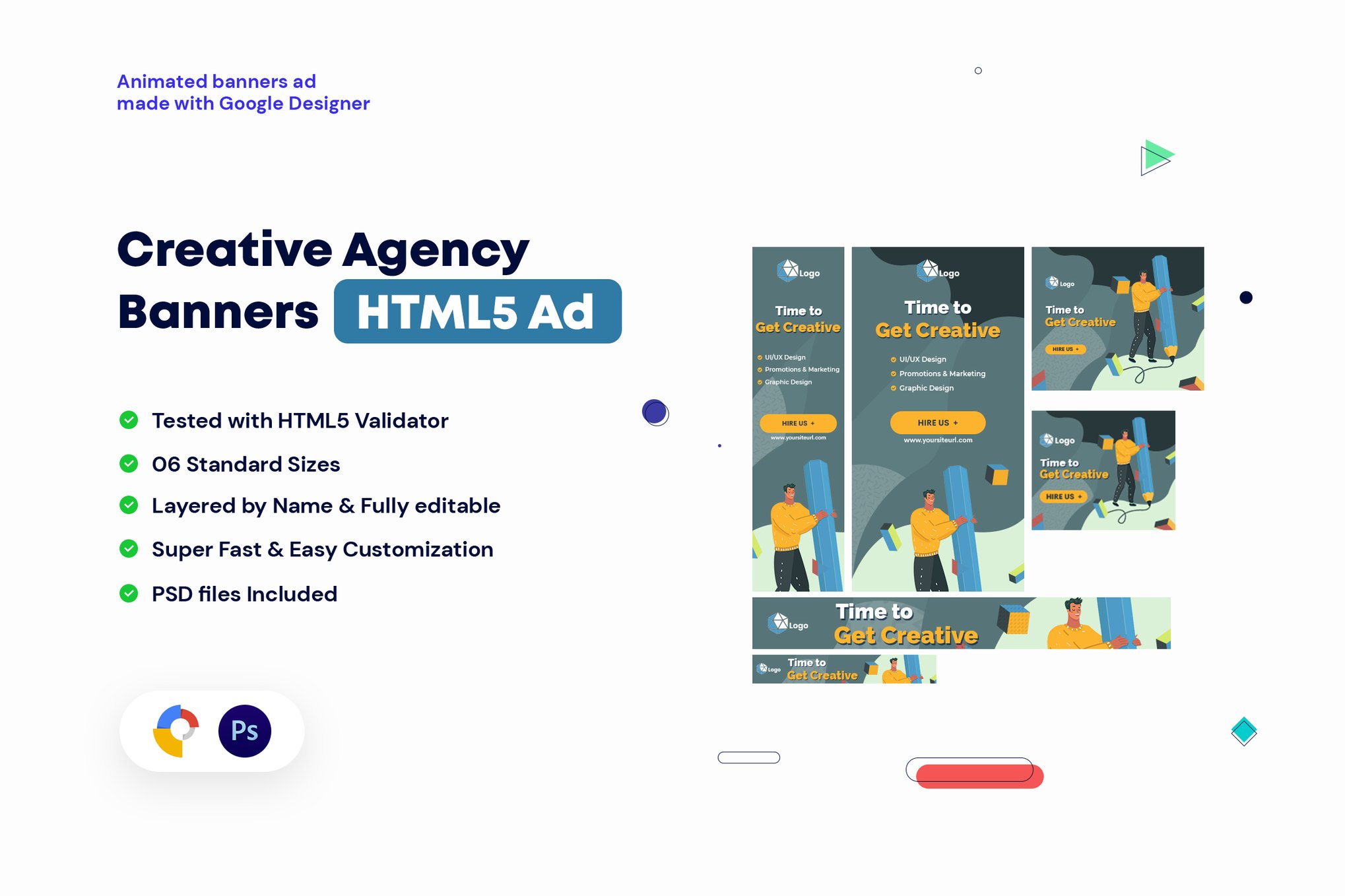 Imagen de portada de Creative, Startup Agency HTML5 Banners HTML5 Ad (plantilla web)