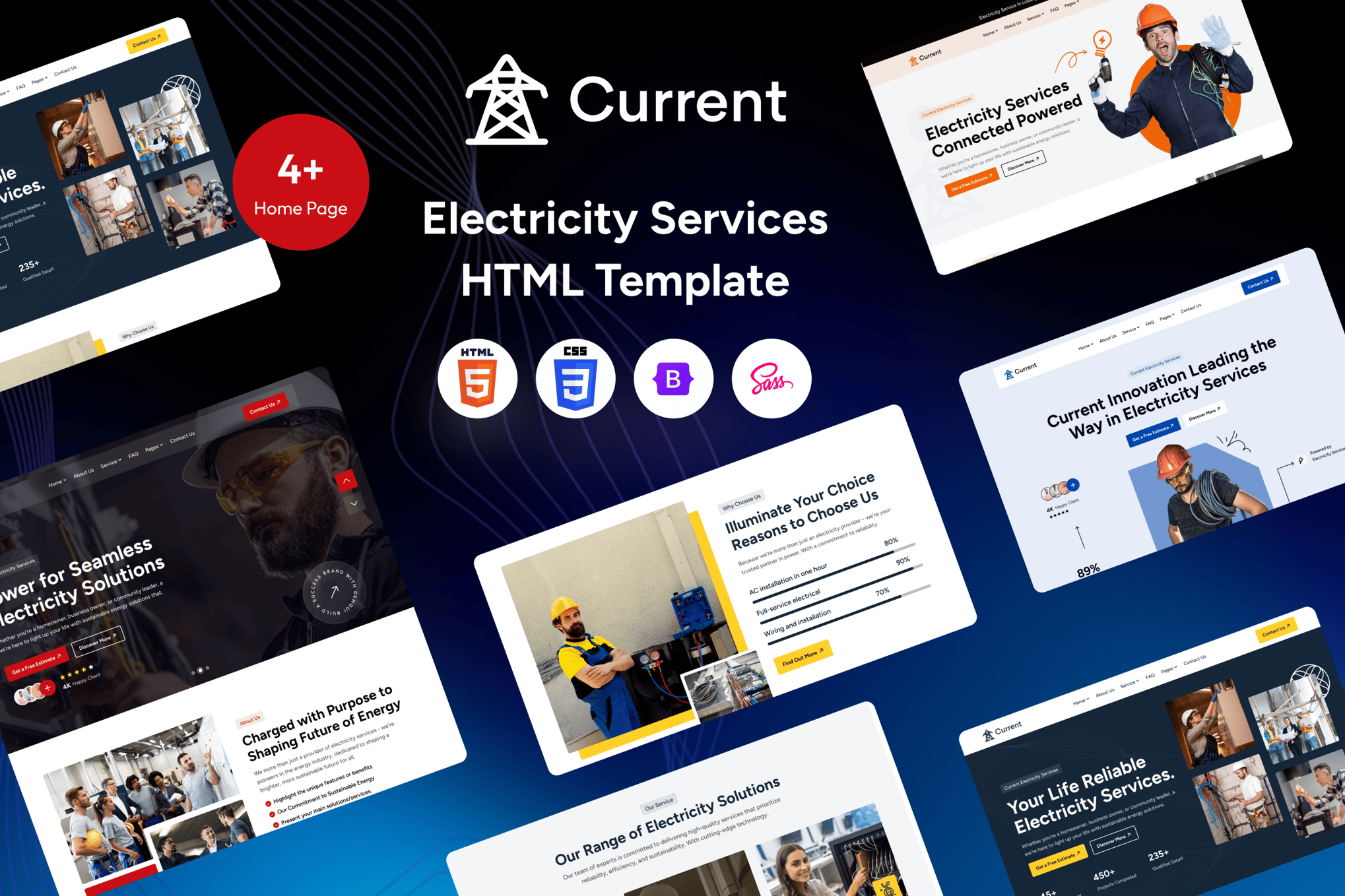 Imagen de portada de Current – Electricity Services HTML Template (plantilla web)