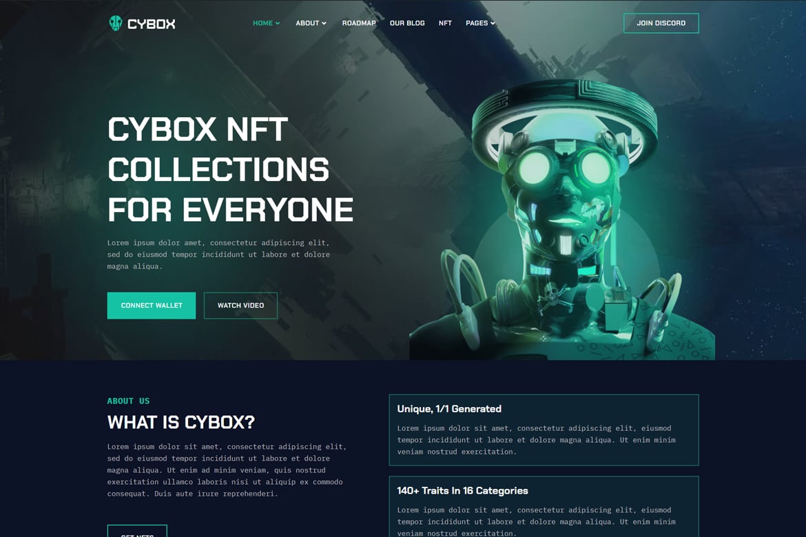 Imagen de portada de Cybox - NFT Portfolio React Template (plantilla web)