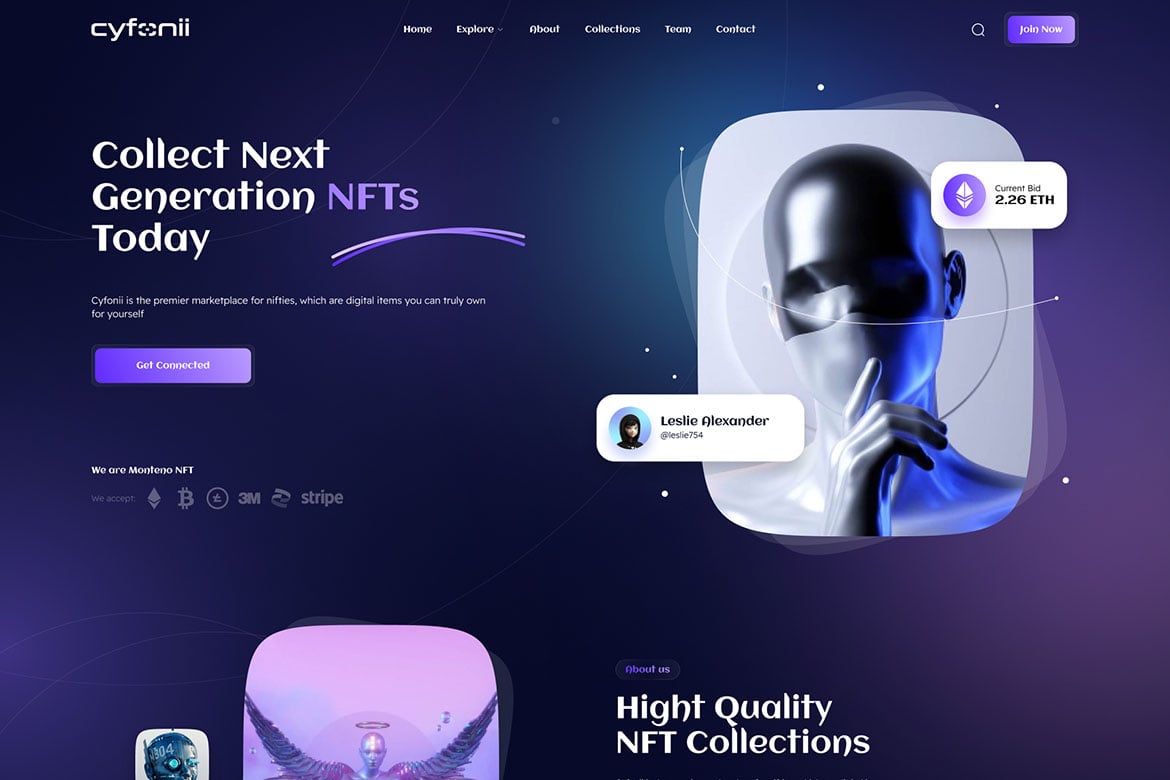 Imagen de portada de Cyfonii - NFT Portfolio HTML Template (plantilla web)