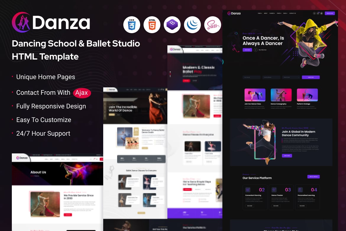 Imagen de portada de Danza - Dancing School and Ballet Studio HTML Temp (plantilla web)