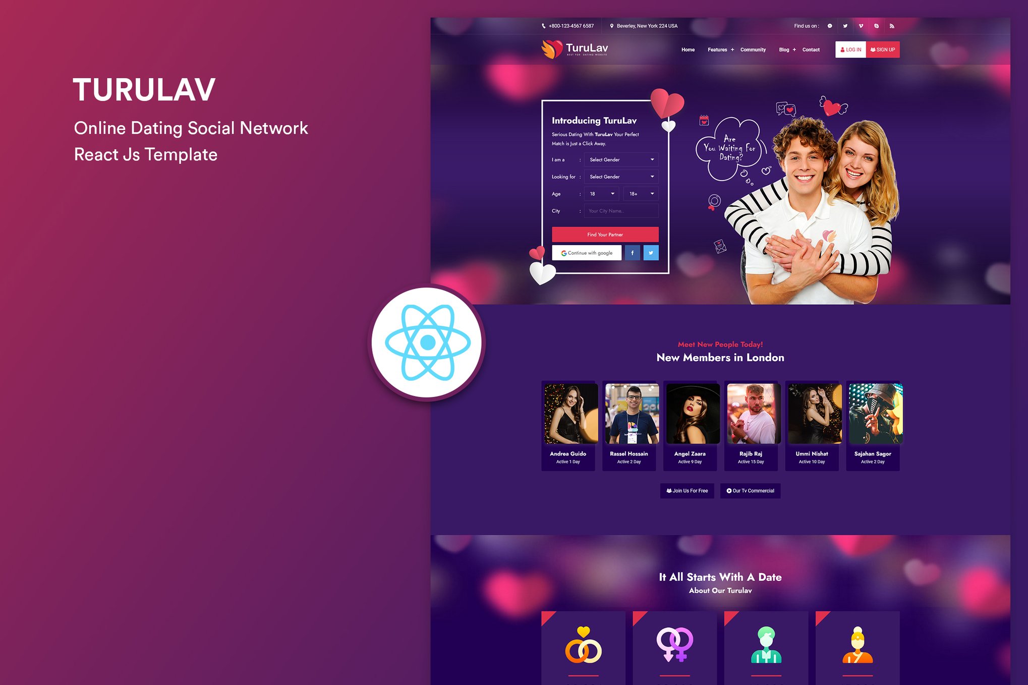 Imagen de portada de Dating Social Network React Js Template (plantilla web)
