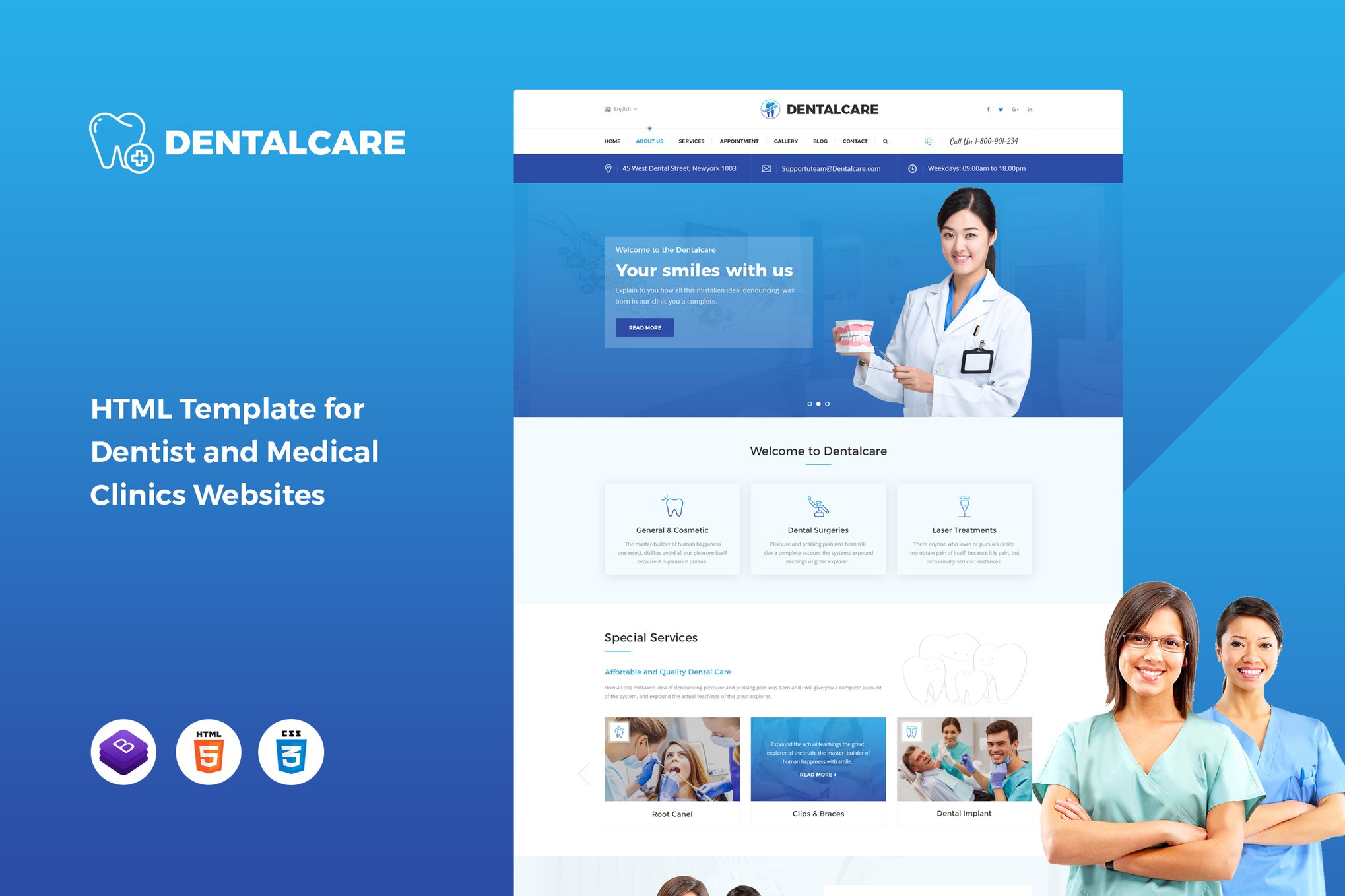 Imagen de portada de Dental - Dentist and Medical Clinics Template (plantilla web)
