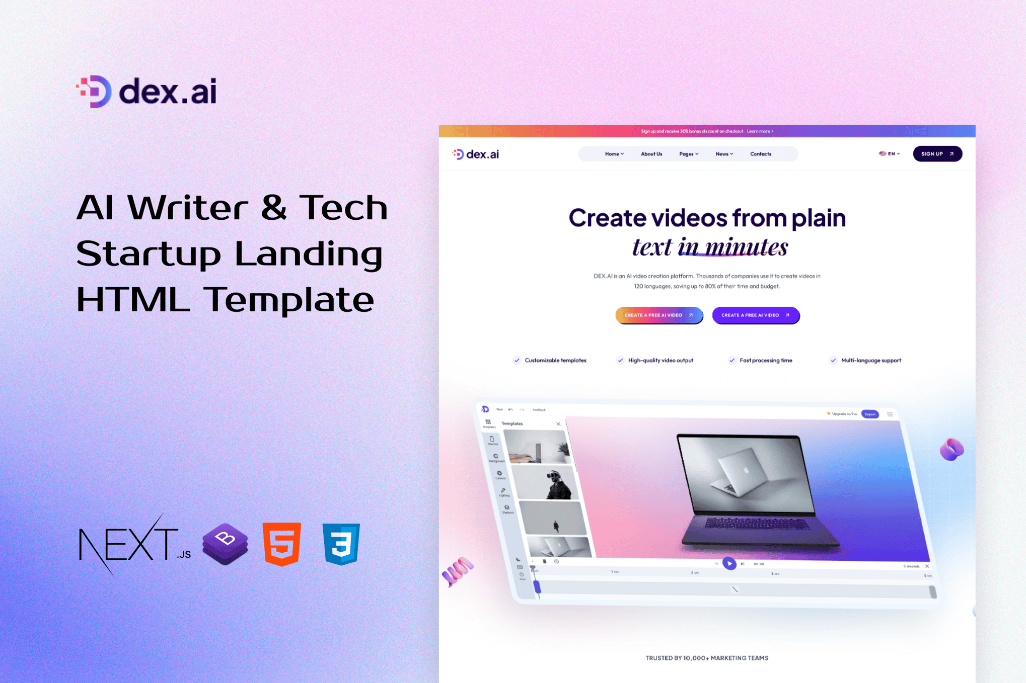 Imagen de portada de Dex.AI - AI Writer & Tech Startup NextJS Template (plantilla web)