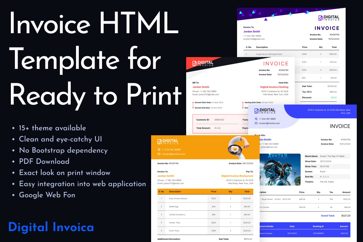 Imagen de portada de Digital Invoica - Invoice HTML Template Print (plantilla web)