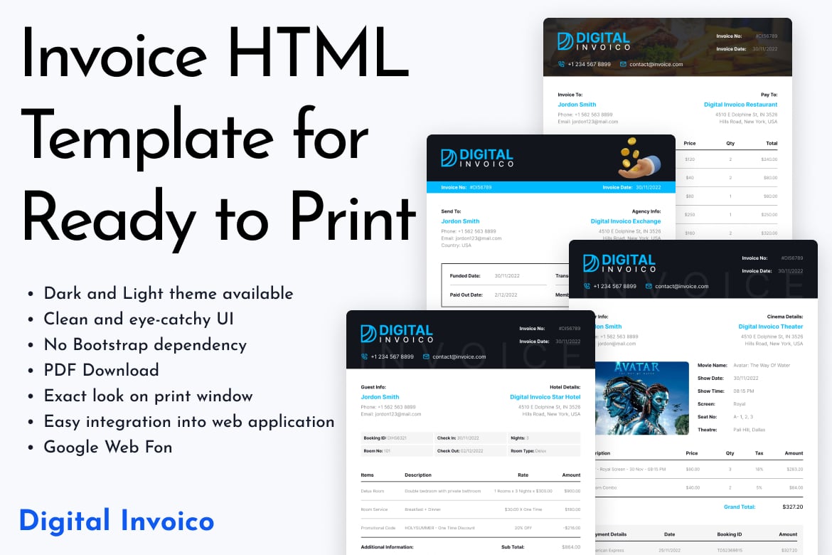 Imagen de portada de Digital Invoico - Invoice HTML Template for Ready (plantilla web)