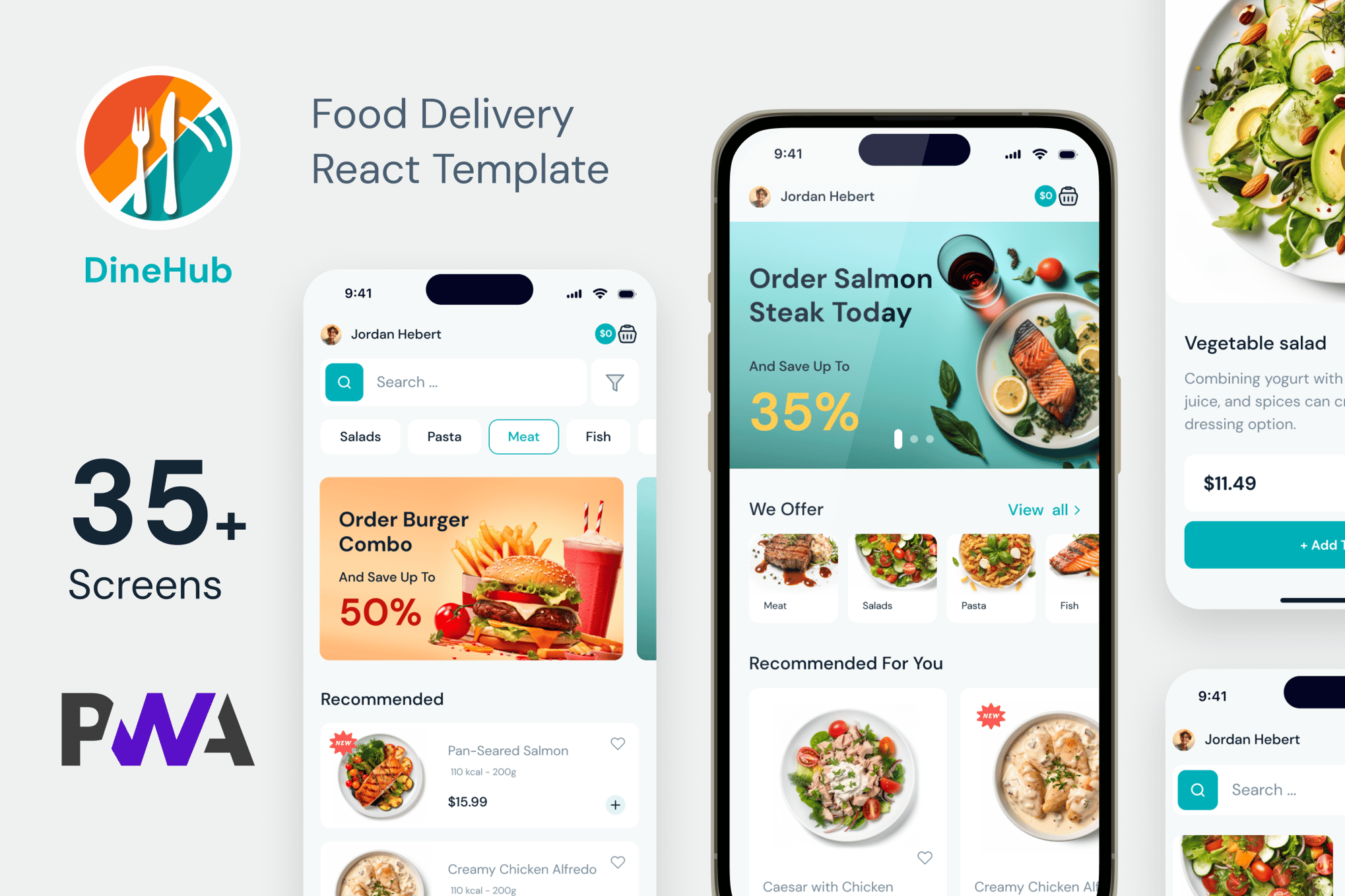 Imagen de portada de DineHub - Food Delivery React Mobile App (plantilla web)