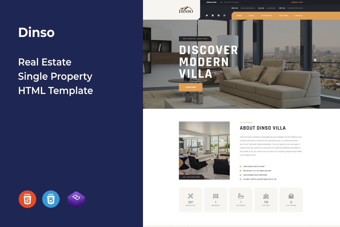 Imagen de portada de Dinso | Real Estate Single Property HTML Template (plantilla web)