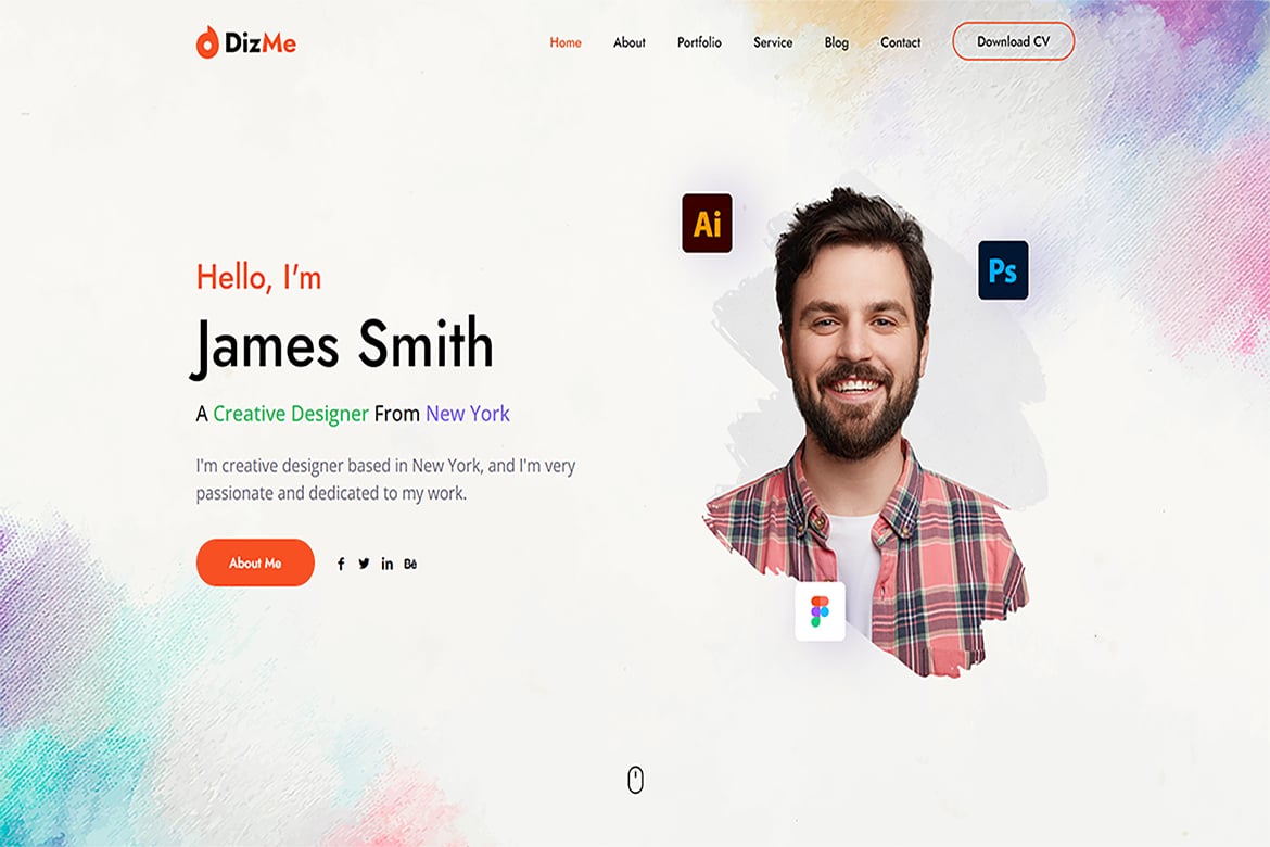 Imagen de portada de Dizme - Tailwind CSS Personal Portfolio Template (plantilla web)