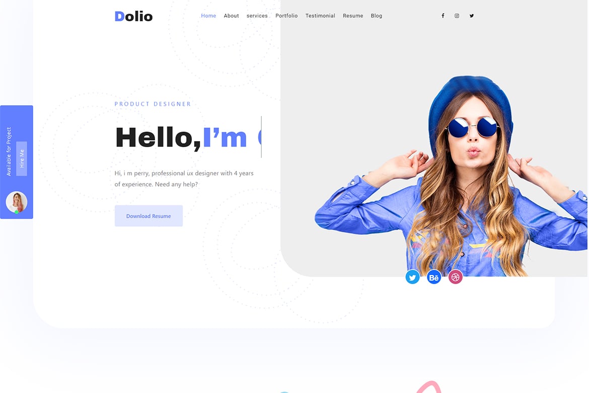 Imagen de portada de Dolio - React JS Personal Portfolio Template (plantilla web)