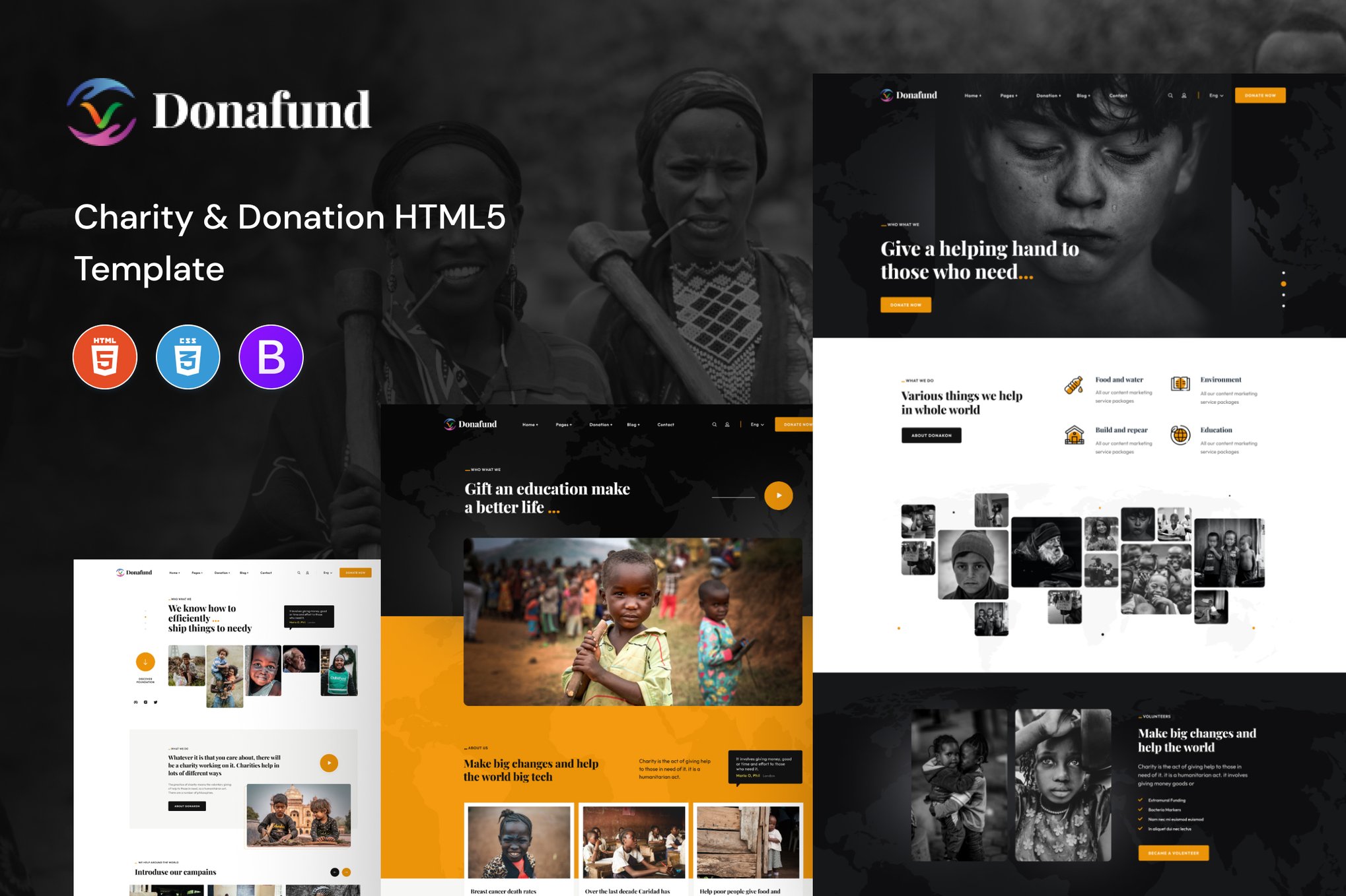 Imagen de portada de Donafund – Fundraising & Charity HTML Template (plantilla web)