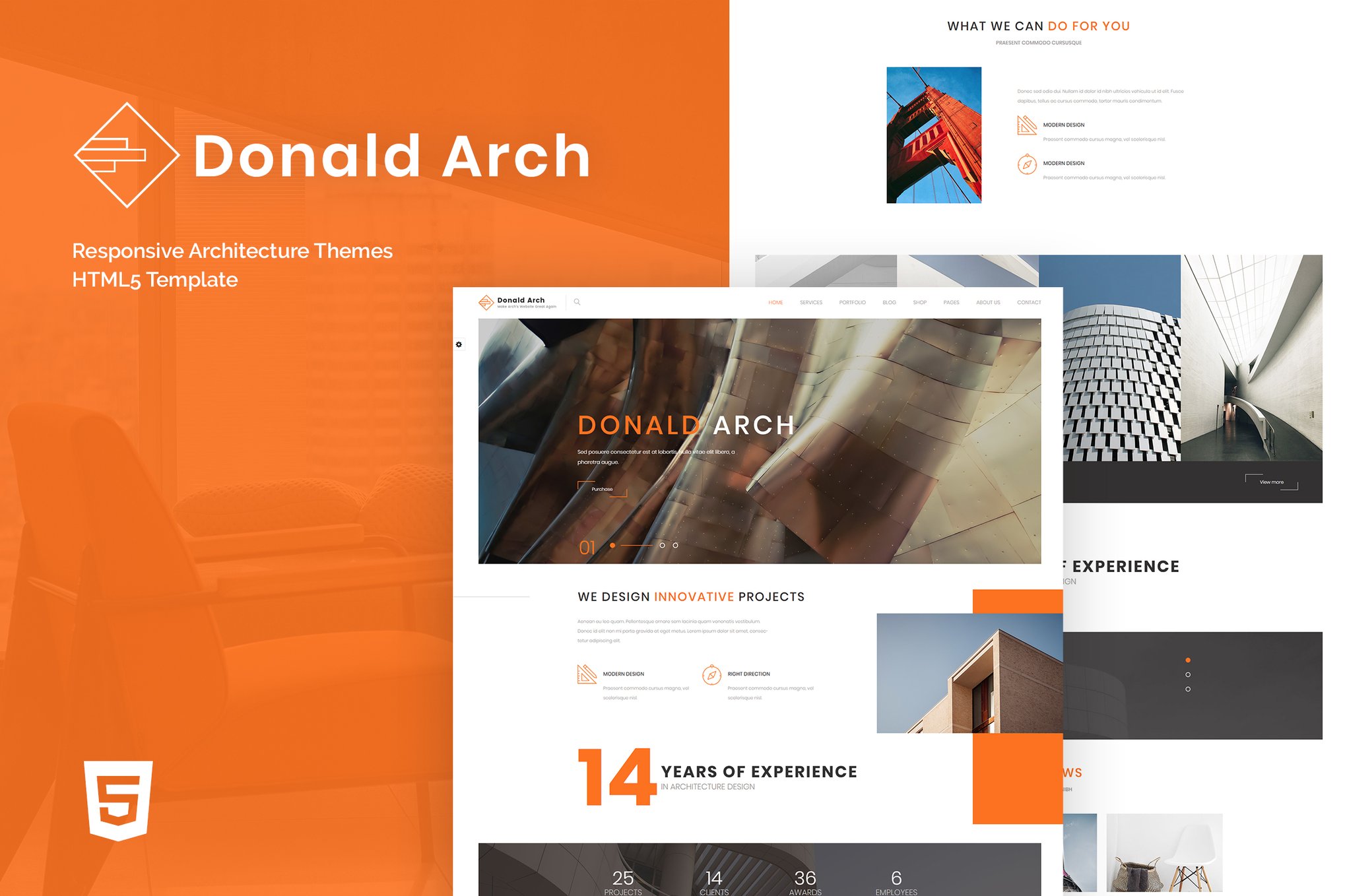 Imagen de portada de Donald Arch - Responsive Architecture HTML5 Templa (plantilla web)