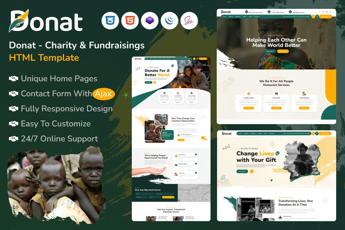 Imagen de portada de Donat - Charity & Fundraising HTML Template with R (plantilla web)
