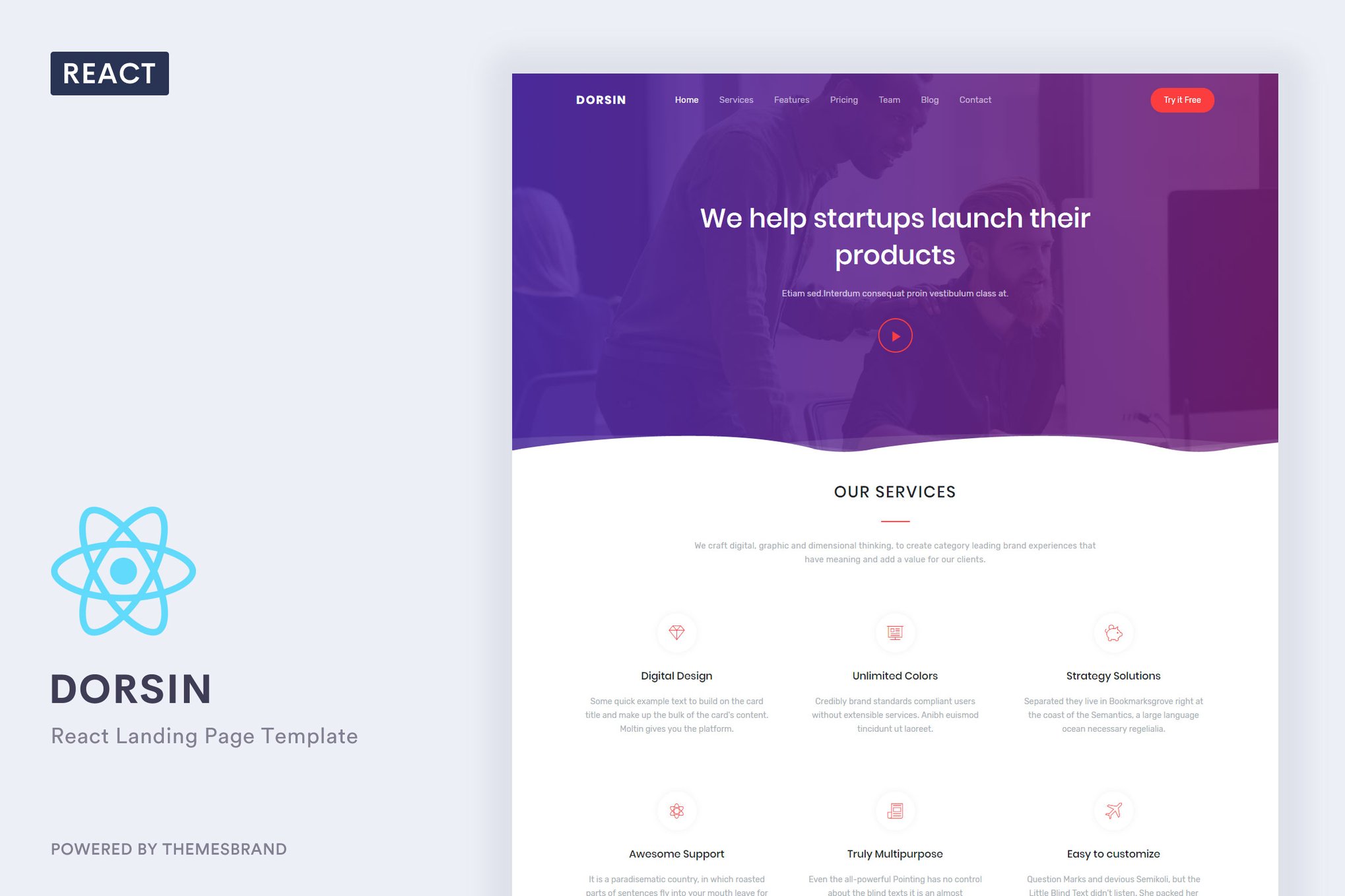 Imagen de portada de Dorsin - React Landing Page Template (plantilla web)