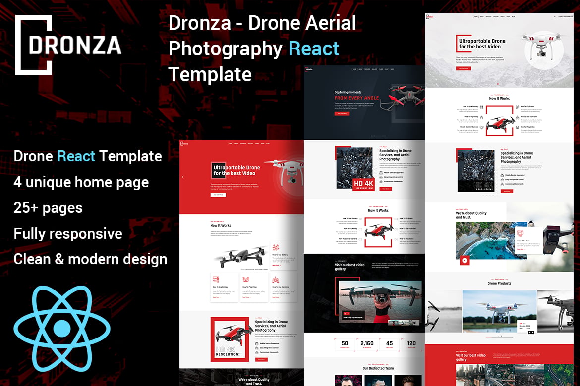 Imagen de portada de Dronza - Drone Aerial Photography React Template (plantilla web)