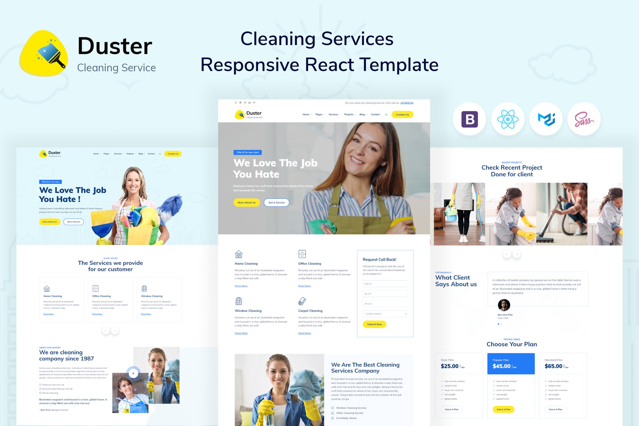 Imagen de portada de Duster - Cleaning Services React Template (plantilla web)