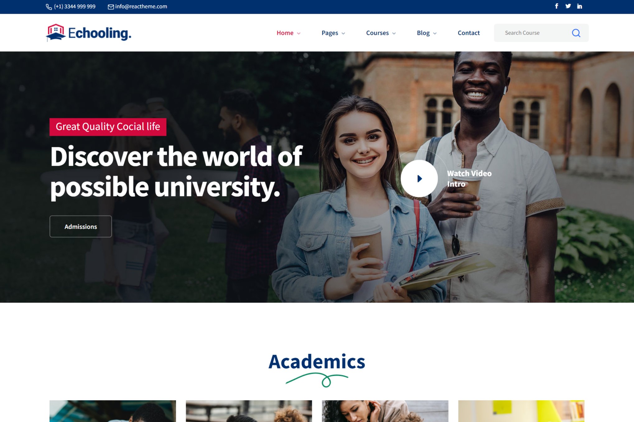 Imagen de portada de Echooling - Education React Template (plantilla web)