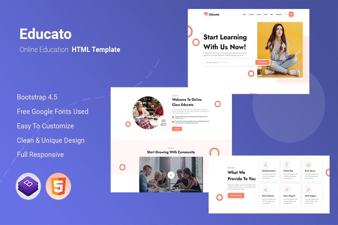 Imagen de portada de Educato - Online Education HTML Template (plantilla web)