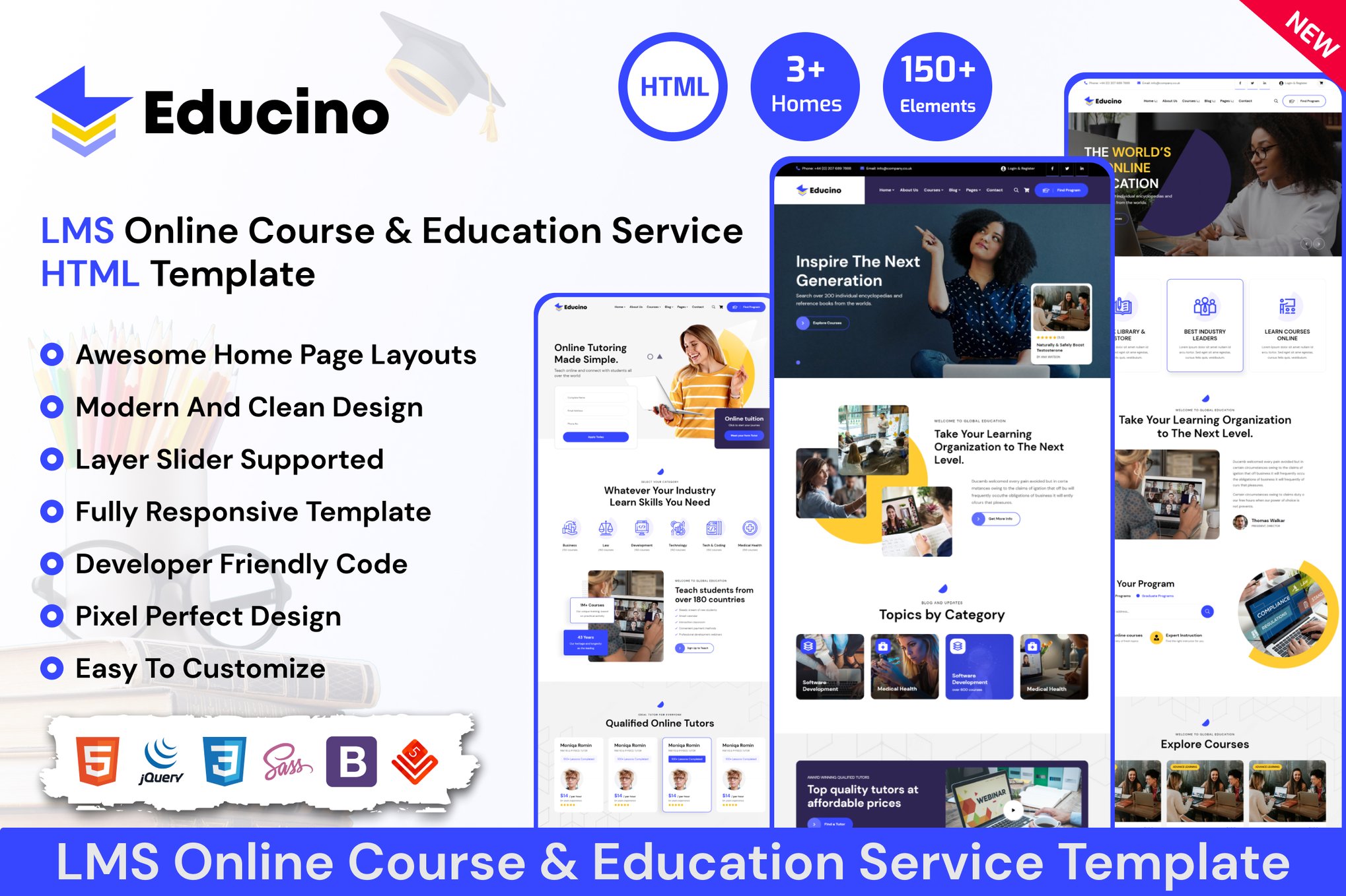 Imagen de portada de Educino - LMS, Course & Education HTML Template (plantilla web)