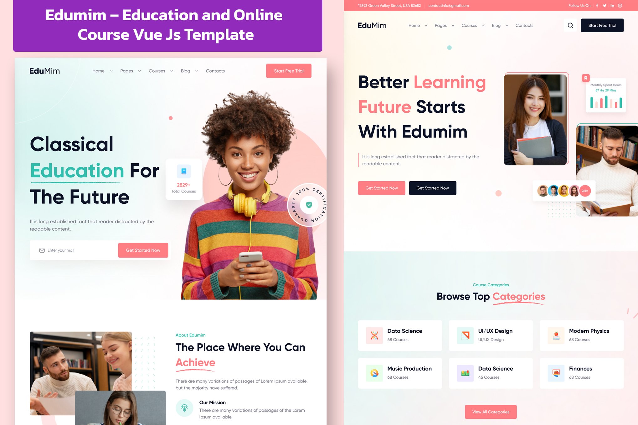 Imagen de portada de Edumim – Education and Course Vue Js Template (plantilla web)