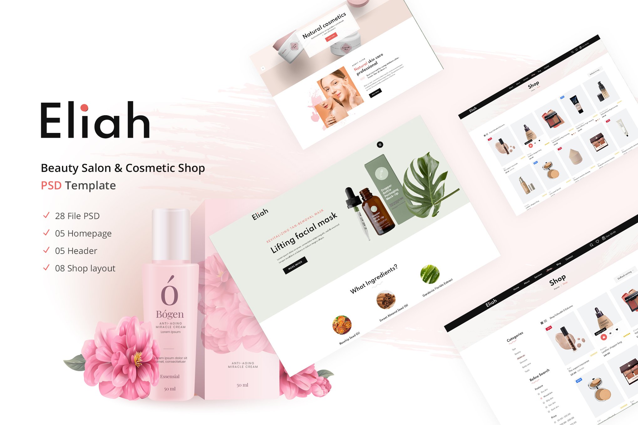Imagen de portada de Eliah | Beauty Salon & Cosmetic Shop PSD Template (plantilla web)
