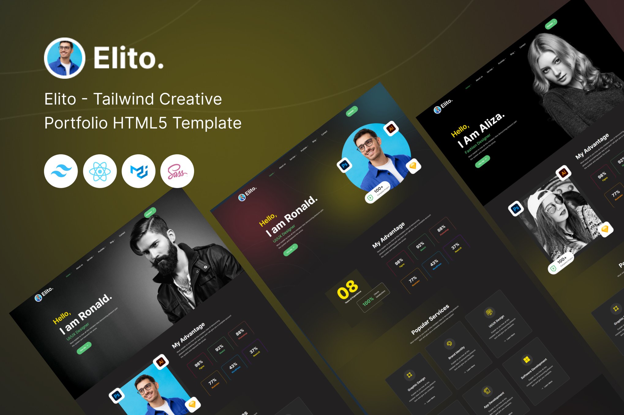 Imagen de portada de Elito - Tailwind CSS Portfolio React Template (plantilla web)