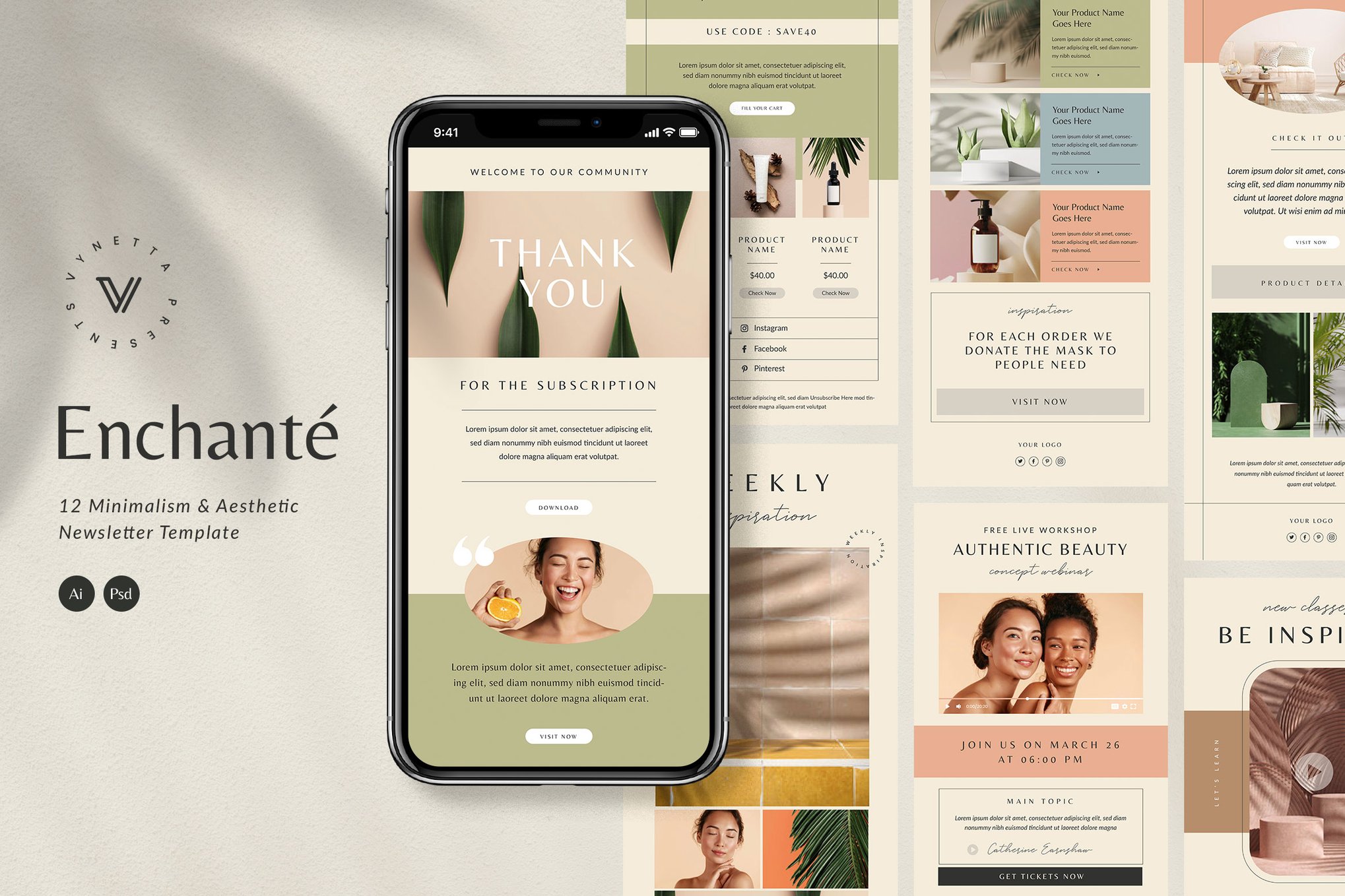 Imagen de portada de Enchanté Email Newsletter Template (plantilla web)