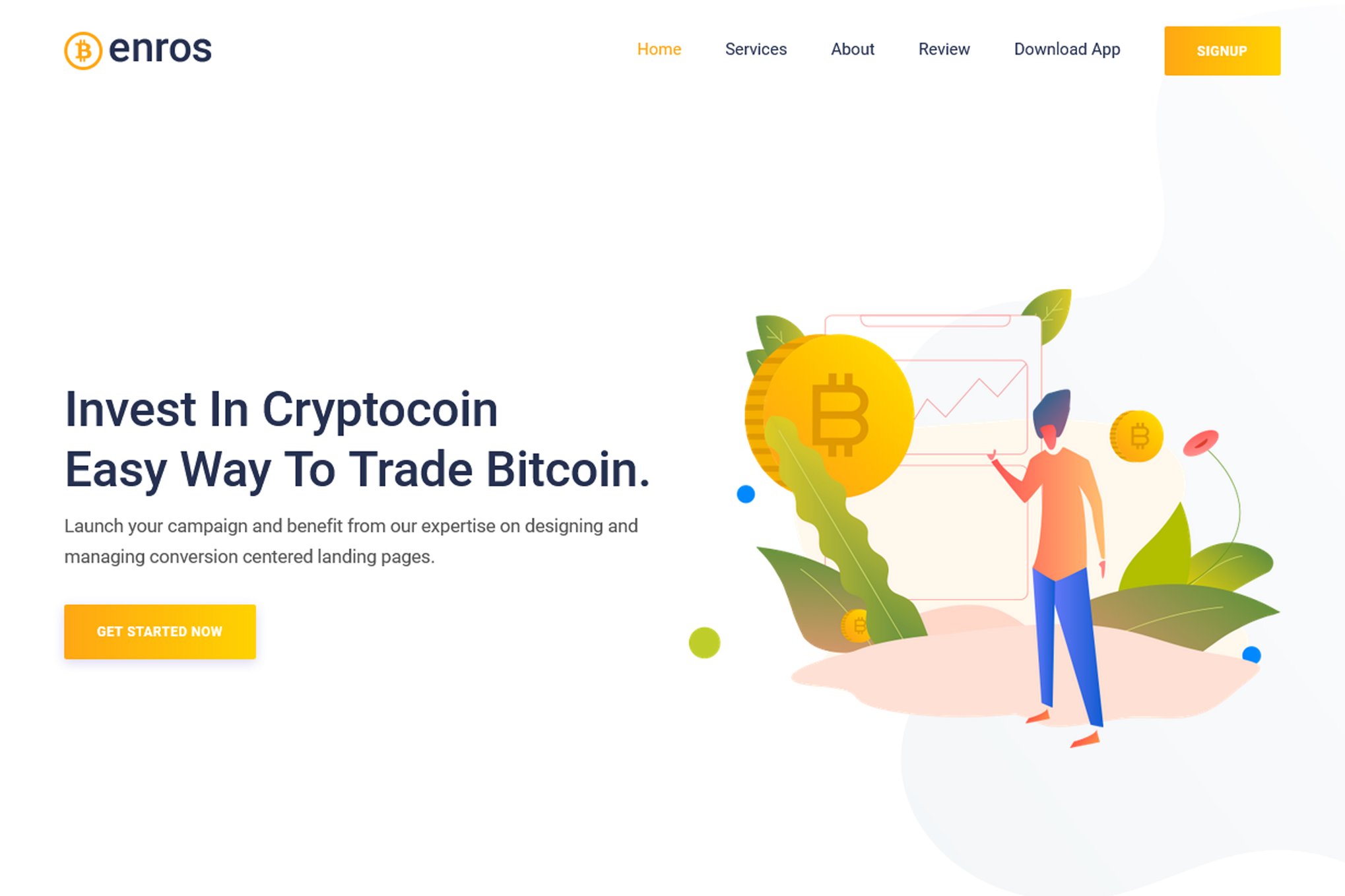 Imagen de portada de Enros - BitCoin & Cryptocurrency Landing Page (plantilla web)