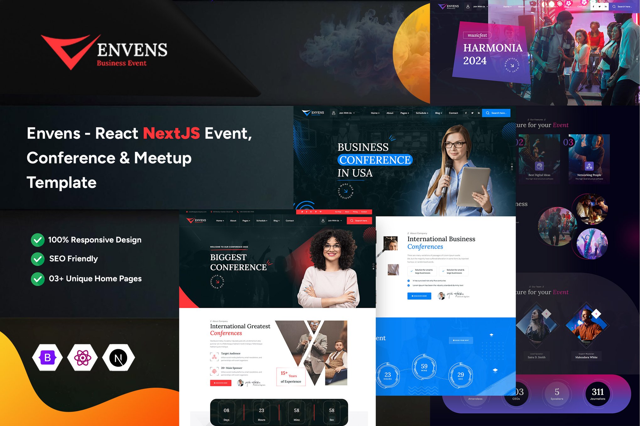 Imagen de portada de Envens - React NextJS Event, Conference Template (plantilla web)