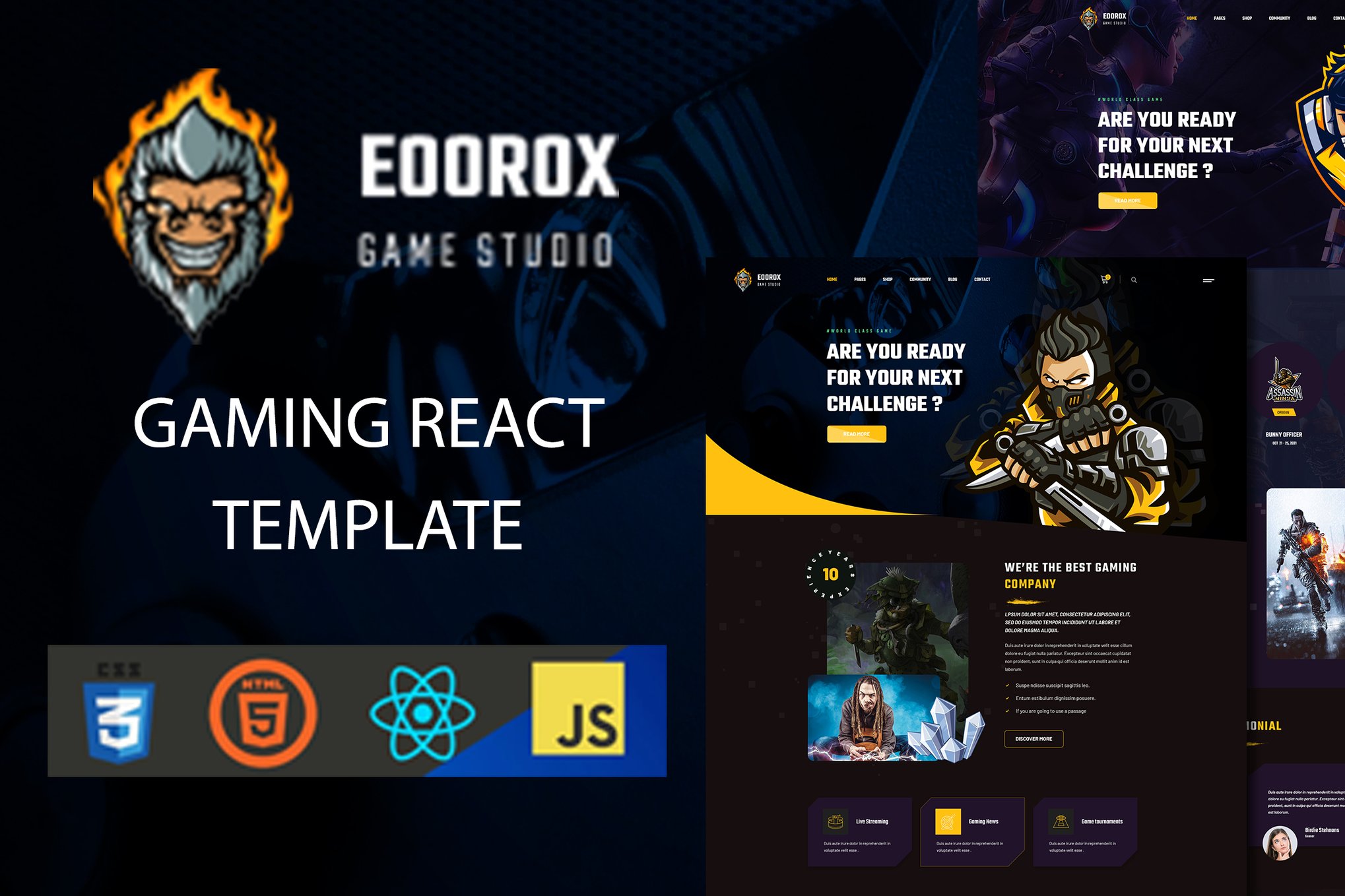 Imagen de portada de Eoorox - React Gaming and eSports Template (plantilla web)