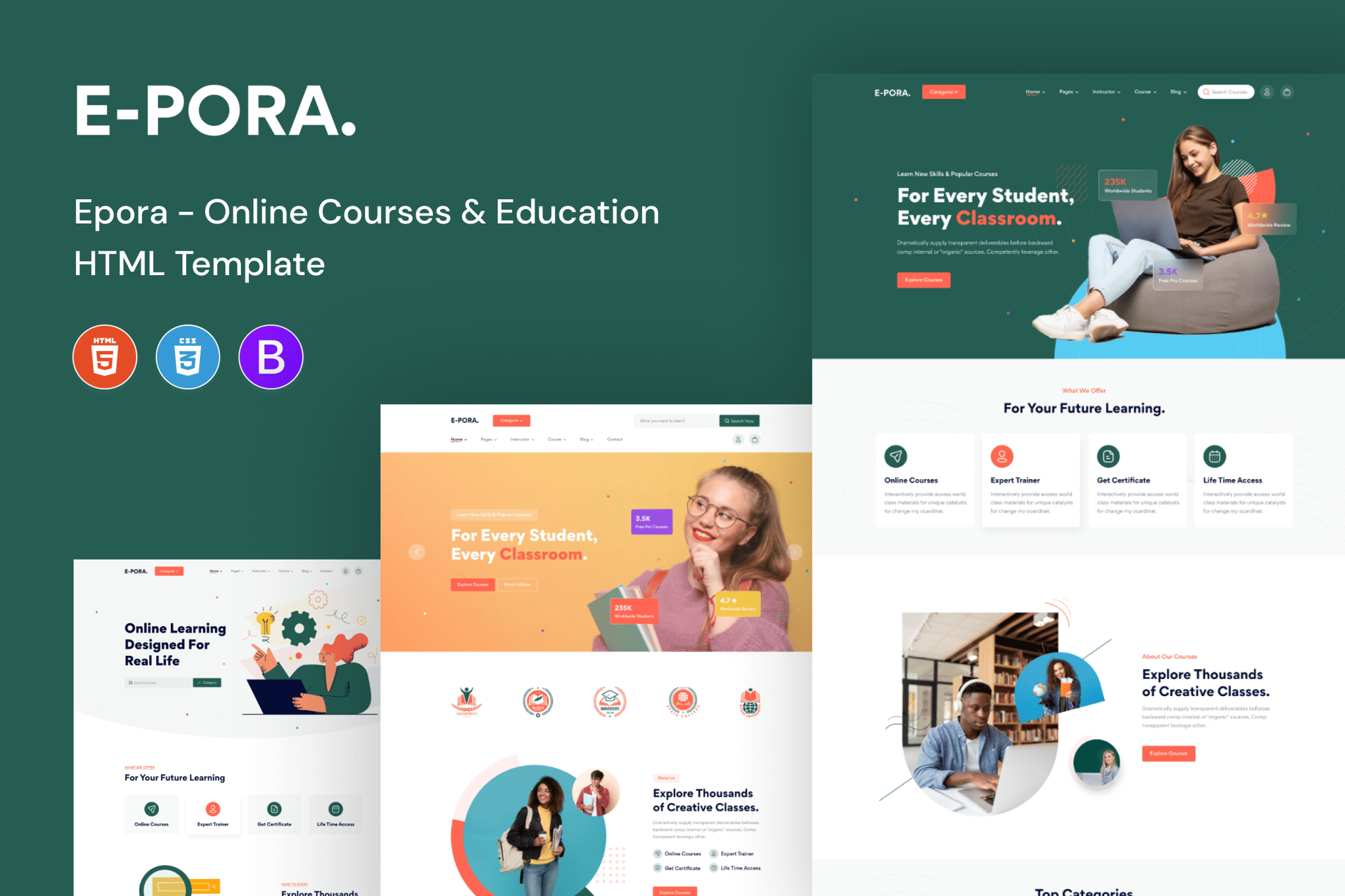 Imagen de portada de Epora - Online Courses & Education HTML5 Template (plantilla web)