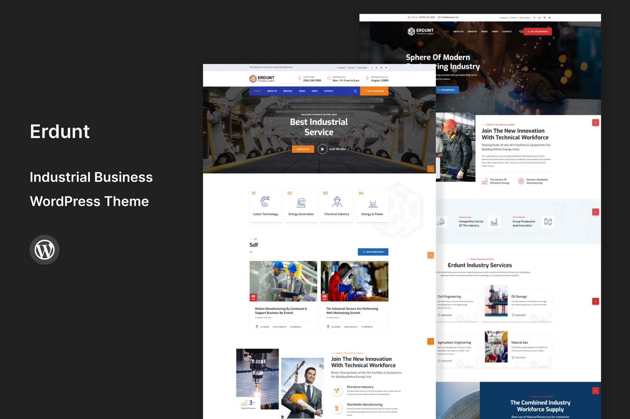 Imagen de portada de Erdunt - Industrial Business WordPress Theme (tema)